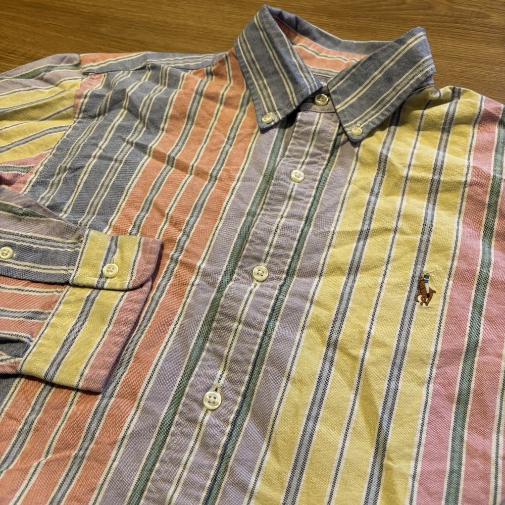 Polo Ralph Lauren Oxford Shirt Men's M Multicolor Pastel Colorblock Striped Pony